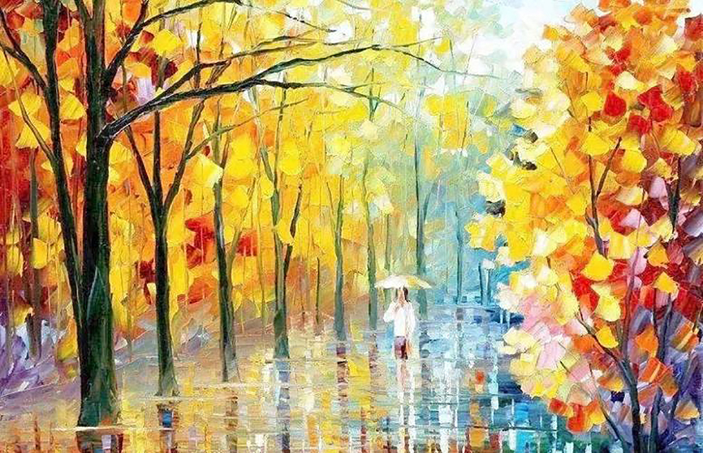 Red Yellow Trees Autumn by Knife 04 Oil Paintings